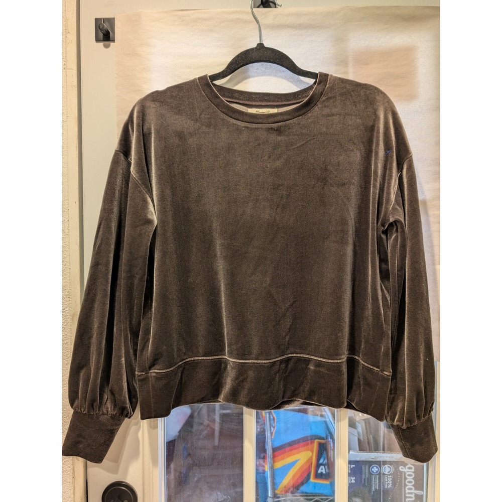 Madewell Velvet Pullover Top Long Sleeve Relaxed Fit Brown XS A1